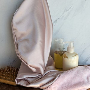 Satin Microfiber Hair Towel Wrap Reversible Hair Drying Satin Bonnet Gift for Her Travel Hair ...