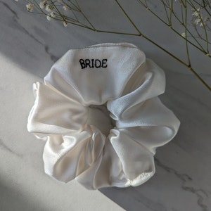 Bride Scrunchie | Custom Scrunchie BRIDE Gift | Bachelorette Gift | Custom Wedding Gifts | Bridesmaid Proposal Box | Ivory Satin Scrunchie