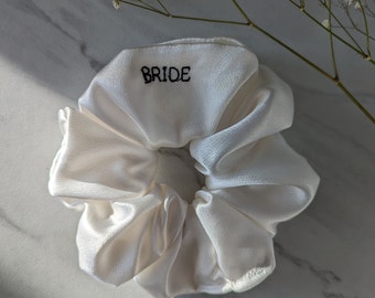 Bride Scrunchie | Custom Scrunchie BRIDE Gift | Bachelorette Gift | Custom Wedding Gifts | Bridesmaid Proposal Box | Ivory Satin Scrunchie