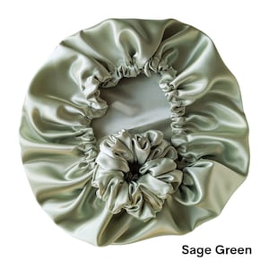 Reversible Satin Hair Bonnet für Frauen, Doppelschicht Schlafmütze für welliges lockiges Haar Verstellbare Schlafmütze Sage Green Bonnet Geschenk für sie