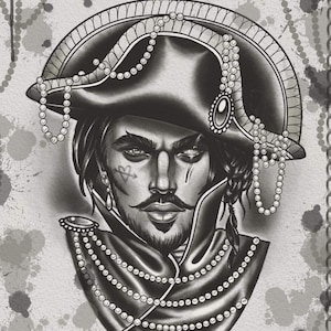 A5 Ships Captain Pirate Tattoo Art Print Neo Traditional Tattoo Art