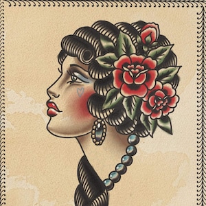 A5 traditional tattoo lady Art print