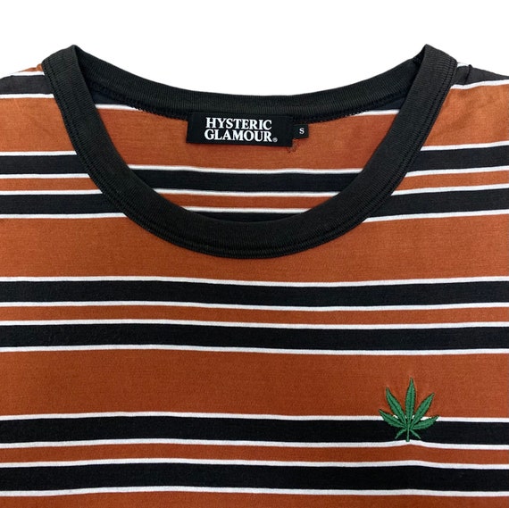 Vintage Hysteric Glamour Striped Embroidered Marijuana Tee