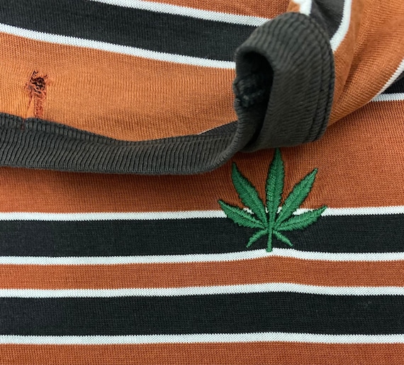 Vintage Hysteric Glamour Striped Embroidered Marijuana Tee