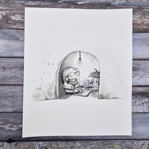 Illustration einer Maus, Bleistift und Kohlezeichnung, Mousehole Tiermotiv, original Kunstwerk, keine Ki