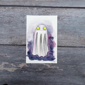 Geisterillustration in einem goldenen Rahmen, gerahmtes Aquarell, handgefertigte Illustration,