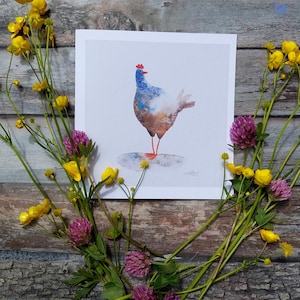 Grußkarte mit Huhn, Hühnermotiv Klappkarte, Naturmalerei, Tierillustration, Frühlingsmotiv, Lettering A6 gefaltet mit Umschlag