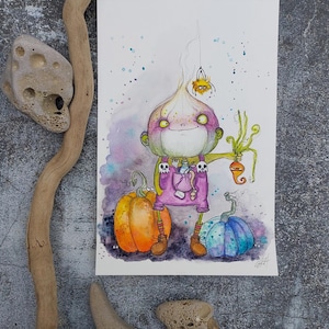 Aquarellillustration eines Garten Kobolds. Handgefertigte Illustration, Leprechaun, Kunst, Illustrationart, Gartenmotiv, Gartenillustration