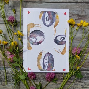 Grußkarte mit Schneckenmotiv, Aquarell von Schnecken, Klappkarte mit Naturmotiv, Illustration Schnecken A6 gefaltet mit Umschlag