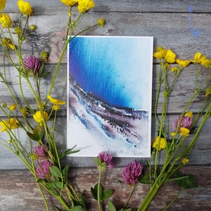 Landschaftsmotiv Klappkarte mit abstraktem Naturmotiv in Blau,stilvoll ruhig, Vögel, Trauerkarte, Beileidskarte mit Umschlag