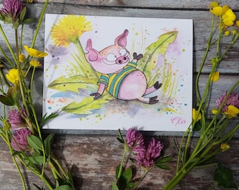 Grußkarte Glücksschwein, Geburtstagskarte mit Illustration eines Schweins, Glückwunschkarte A6 gefaltet mit Umschlag