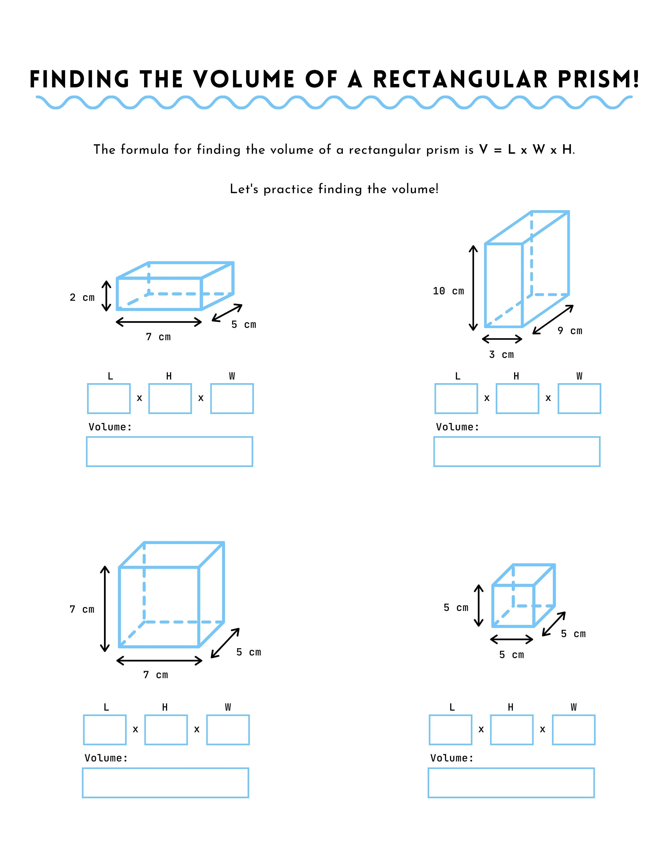 Finding The Volume Of A Rectangular Prism Worksheet And Answer Etsy
