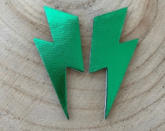 Metallic green lightning bolt earrings