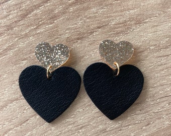 Gold/black heart earrings