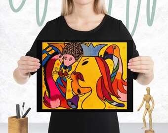 Póster - Reino animal abstracto y colorido - Impresión artística surrealista vibrante en póster - Decoración de pared de fantasía única