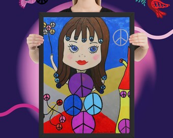 Peace Pipe Girl Framed poster- Whimsical Fantasy Art for Calm, Meditation & Mindfulness Decor