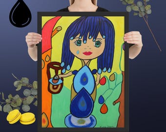 Drop Pipe Girl  Framed Poster – Whimsical Fantasy Art Print Symbolizing Emotions,Flow & Inner Healing