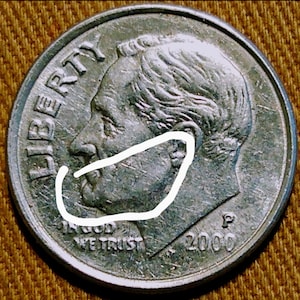 2000 p Roosevelt Dime Error DDO Jaw Chin