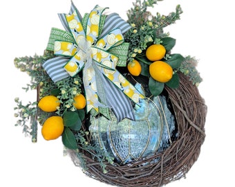 Lemon decor, summer decor, summer grapevine wreath, lemon home wreath, front door wreath, everyday wreath