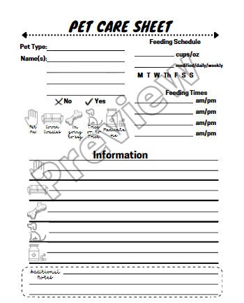 Easy Pet Care Sheet - Image 1