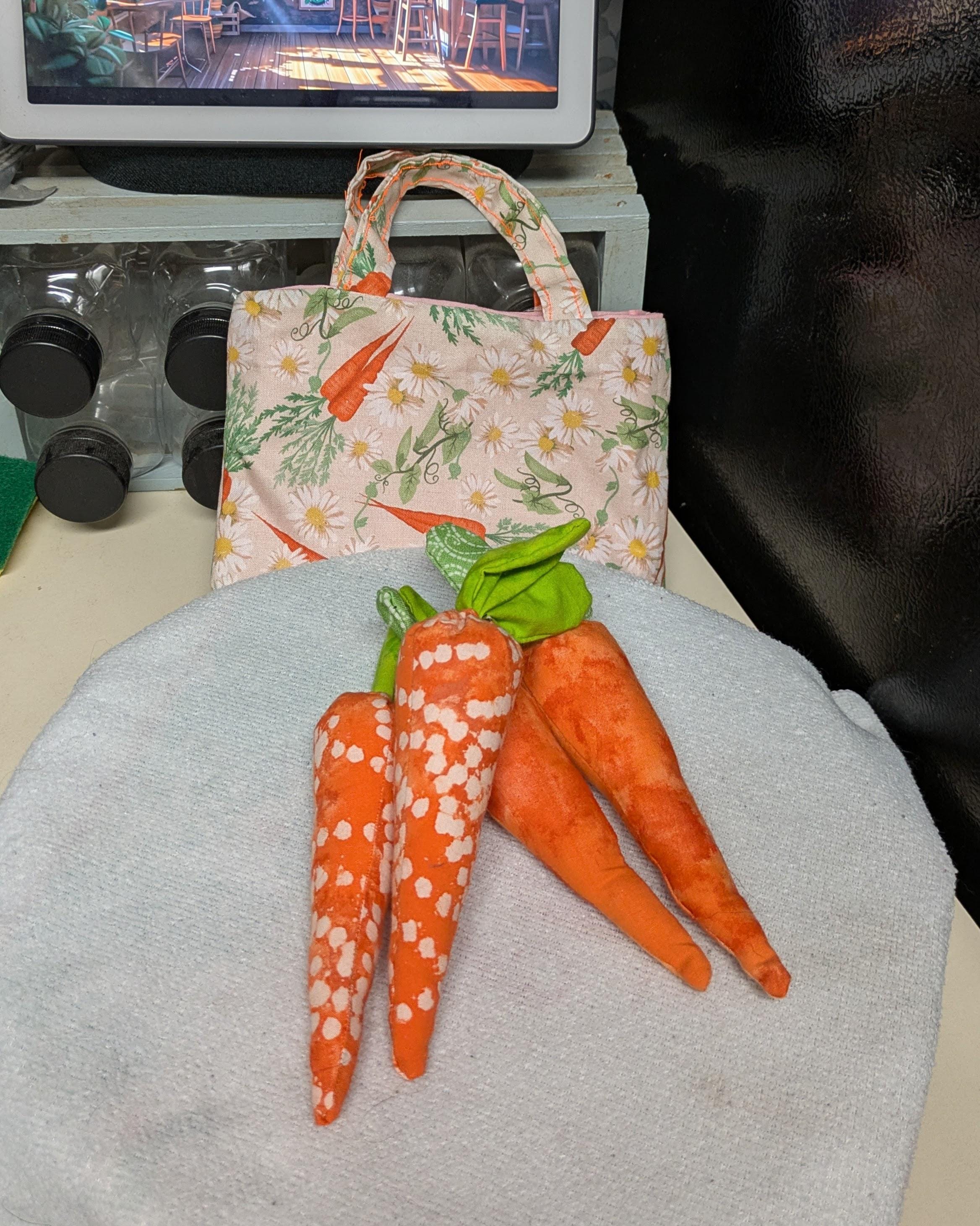 Fabric Handmade Carrots w/ Bag | Toddler Carrot Toys | Easter Toy | Spring Carrot Toy | Sewn Toddler Toy | Toy Carrots - Image 1