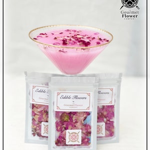 Pink dried and pressed edible flower petals are a great addition to any drink or scattered on cakes