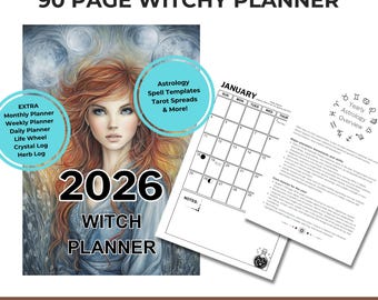 Witchy Printable Planner & Astrology 2026 Calendar, 90-page Digital PDF