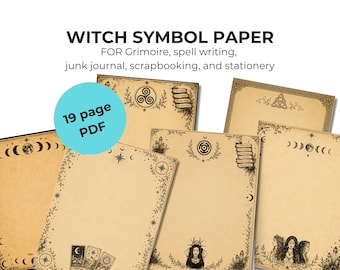 魔女のシンボルが描かれた空白の魔術書ページ - 呪文用のデジタル羊皮紙