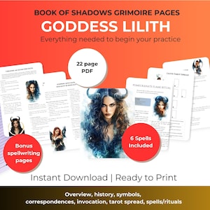 Lilith Grimoire Pages - Digital Lilith Book of Shadows Printable Pages PDF - Witchy Wiccan Pagan Instant Download - Lilith Ritual and Sigil