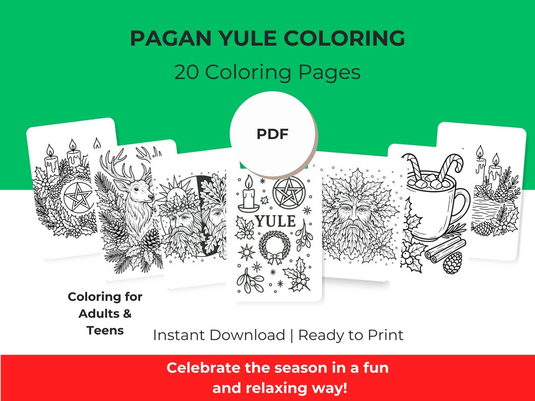 Yule Coloring Wiccan & Pagan Yule Coloring Pages - Wheel of the Year Sabbats - Etsy