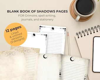 Blank Book of Shadows and Grimoire Printable Pages for Wiccans and Pagans - Spellwriting Paper