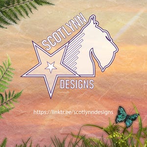 Scotlynn Designs Logo - Illustration of a Wheaten Scottish Terrier with a shooting star.