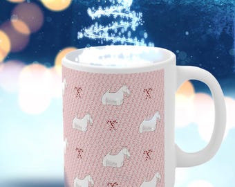 White Scottie Ceramic Mug - Wheaten Scottish Terrier Cup - Candy Cane Mug - Holiday Cup - Winter Scottie Mug - Festive Scottie Cup