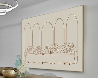 Modern Last Supper Horizontal Large Prints, DIGITAL PRINTS, Jesus Line Art, Minimalist Bible Wall Art, Dining Room Decor, Godly Gift, Faith