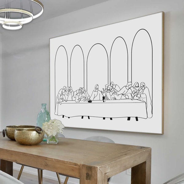 Minimalist Black and White Last Supper Wall Art, DIGITAL DOWNLOAD, Jesus Art for Dining Room, Bible Art for Easter Gift, Biblical Printable