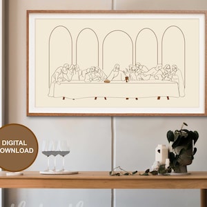 Christian Large Print: The Last Supper Horizontal, Jesus Line Art, Minimalist Bible Wall Art, Christian Dining Room Decor, Jesus Wall Art