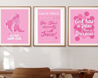 Cute Preppy Pink Christian Girly Wall Art DIGITAL DOWNLOAD Trendy Dorm Decor Cowgirl Apartment Prints Godly Gift