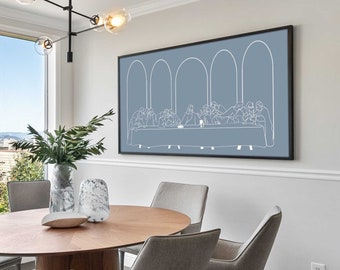 Modern The Last Supper Wall Art DIGITAL DOWNLOAD Jesus Art Minimalist Blue Dining Room Decor