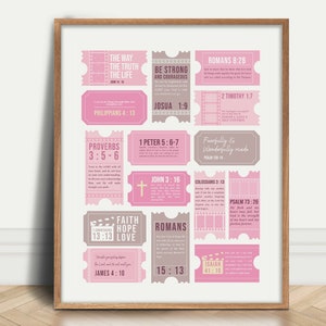 Trendy Soft Pink Bibel Vers Tickets DIGITAL DOWNLOAD Christian Mädchen Wand Kunst Wohnheim Dekor Wohnung Rosa Retro Preppy Zimmer Gottesgeschenk für Sie