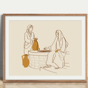 Jesus and the Samaritan Woman, DIGITAL DOWNLOAD, Christian Minimalist Art, Bible Art, Gift for Christian Woman, Unique Mother's Day Gift
