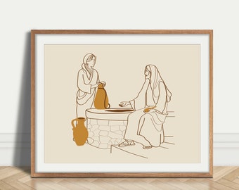 Woman at The Well Modern Simple Bible Wall Art DIGITAL DOWNLOAD Jesus Poster Christian Art Minimalist Biblical Printable Church Decor