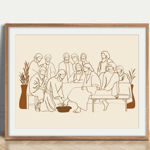 Neutral Toned Jesus Washes His Disciple's Feet, DIGITAL DOWNLOAD, Christian Modern Wall Decor, Scripture Prints, Faith Gift