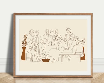 Beige Toned Jesus Washes His Disciple&#39;s Feet DIGITAL DOWNLOAD Christian Modern Wall Decor Bible Artwork Jesus Poster Church Decor Faith Gift