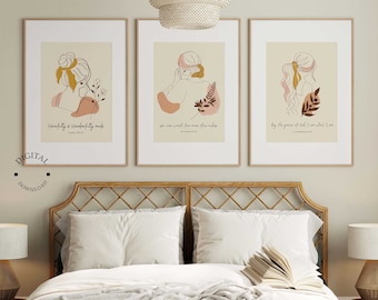 Christian Line Art Prints, DIGITAL DOWNLOAD  Bible Verse Woman Wall Art, Modern Apartment, Girly Dorm Decor Biblical Woman Line Art
