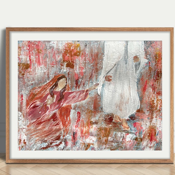 Woman Touches Jesus Hem, Biblical Wall Art, DIGITAL DOWNLOAD, Jesus Acrylic Painting, Christian Room Decor, Horizontal Prints, Godly Gift