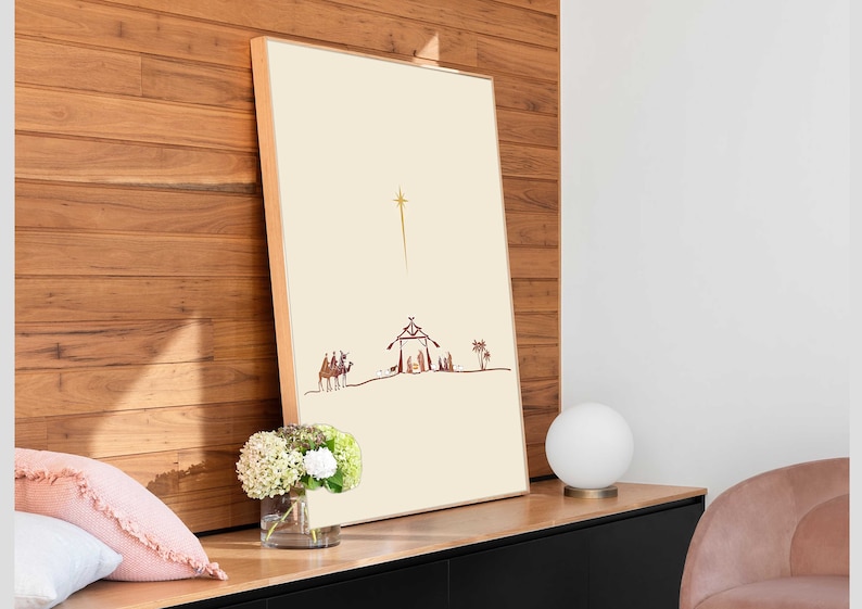 Minimalist Nativity Art for Christmas Decor Christian Etsy