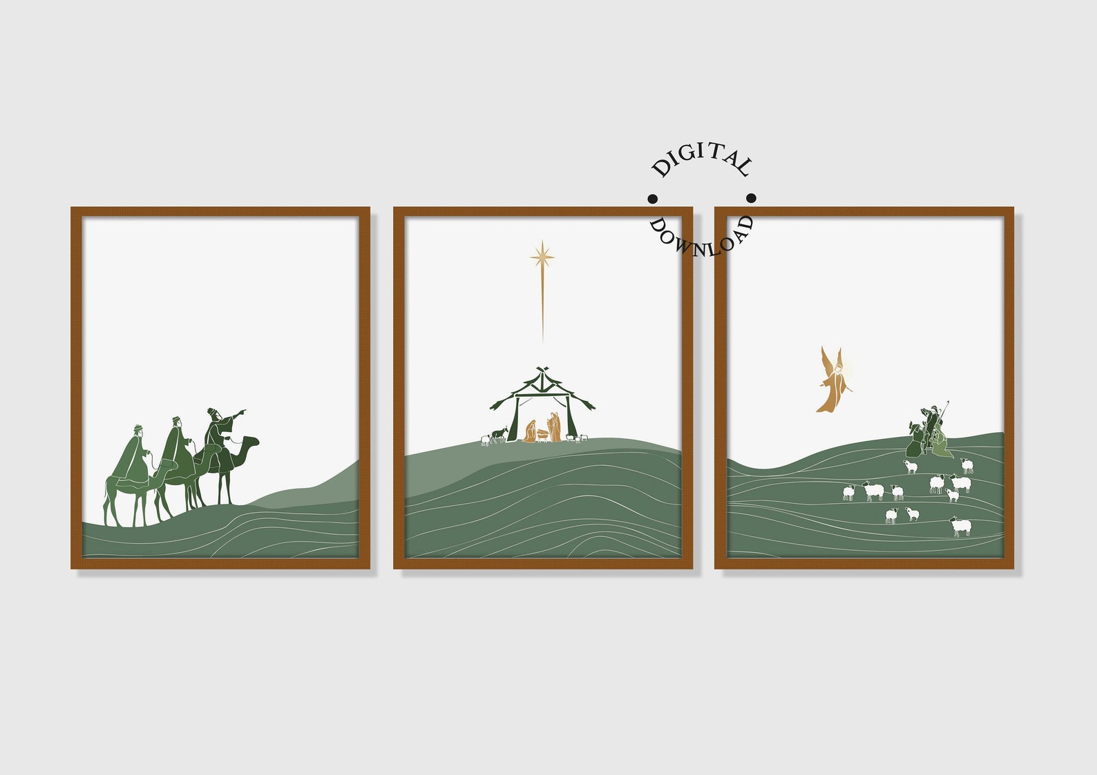 Green Nativity Wall Art Christian Art for Christmas Home Etsy