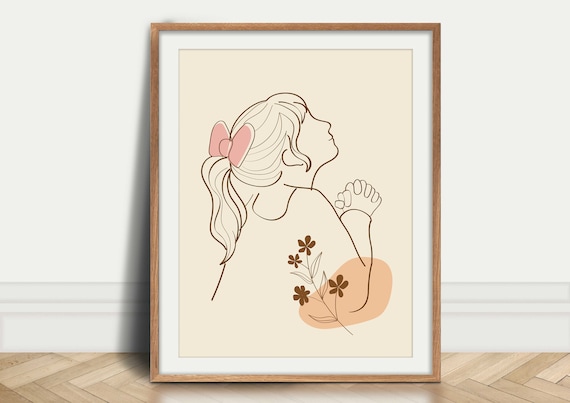 Little Girl Praying DIGITAL DOWNLOAD Minimalist Prints for Girls Bedroom Christian Nursery Art Pink Beige Poster Christian Girls Wall Decor