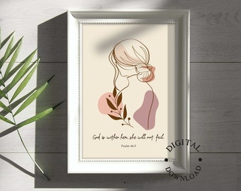 God is Within Her Christian Woman Line Art, Women's Bible Study Prints, Gift for Mother, Godly Gift for Woman, Bible Verse Prints, Scripture