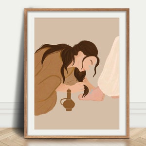 Mary Anoints Jesus' Feet, DIGITAL PRINTS, Christian Art, Women's Bible Study Prints, Godly Gift for Woman, Unique Mother's Day Gift